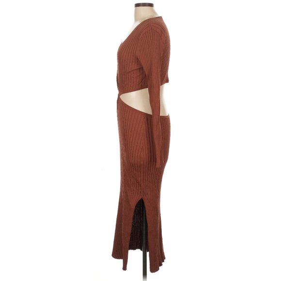 House Of Harlow 1960 Long Sleeve Ribbed O Ring Midi Dress Rust Orange - Fall - S - Picture 16 of 16
